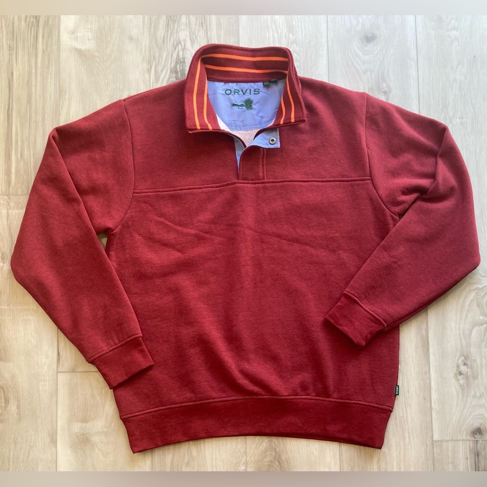 Orvis red collared sweatshirt